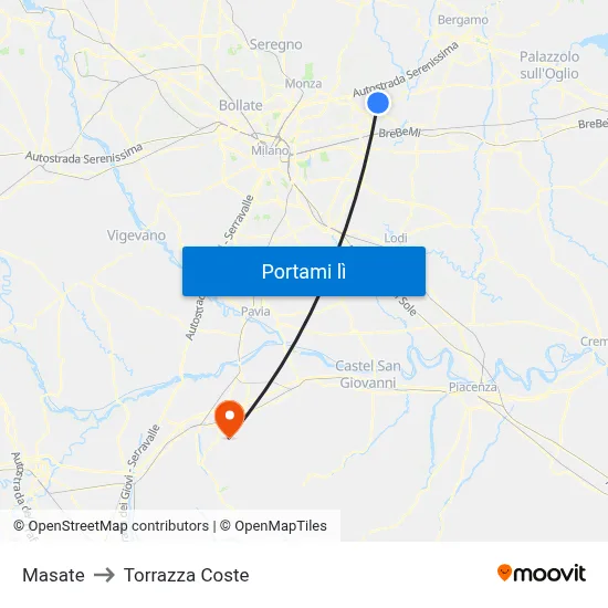 Masate to Torrazza Coste map