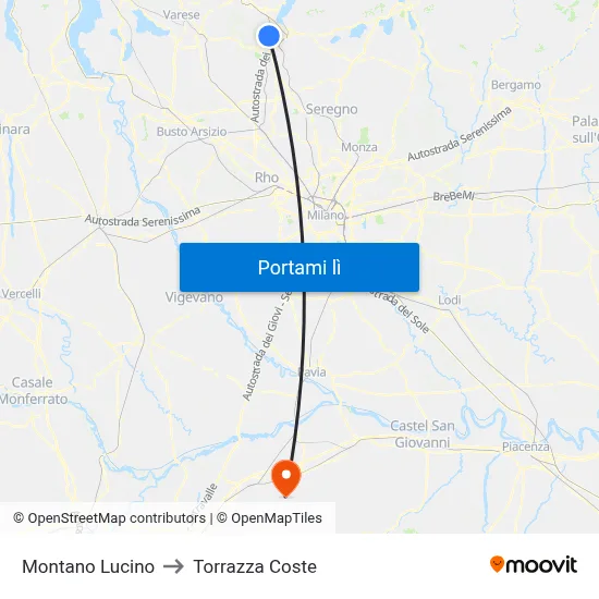 Montano Lucino to Torrazza Coste map