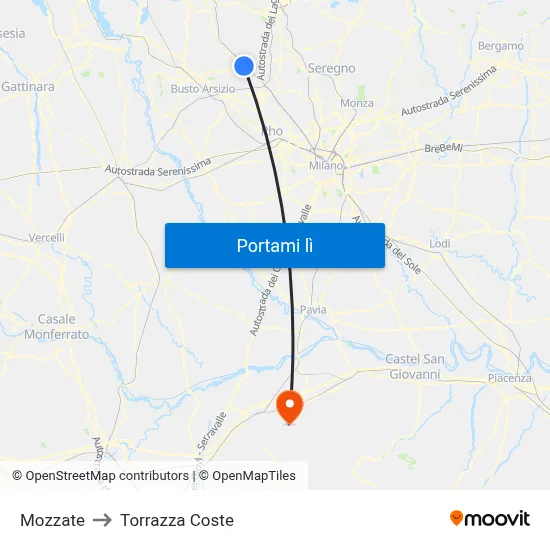 Mozzate to Torrazza Coste map