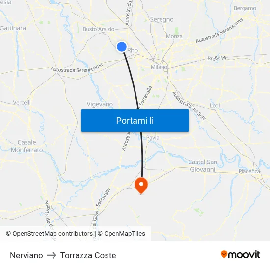 Nerviano to Torrazza Coste map