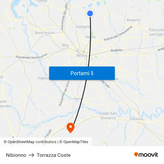 Nibionno to Torrazza Coste map