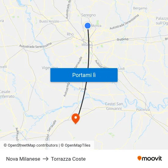 Nova Milanese to Torrazza Coste map