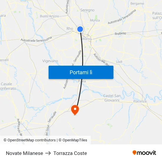 Novate Milanese to Torrazza Coste map