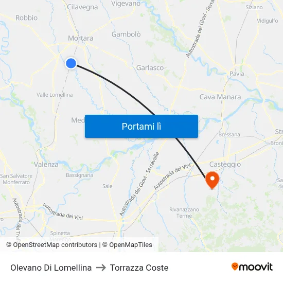 Olevano Di Lomellina to Torrazza Coste map