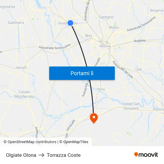 Olgiate Olona to Torrazza Coste map