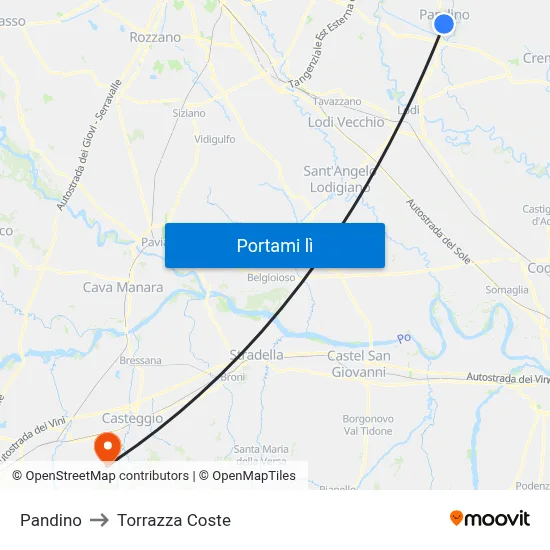Pandino to Torrazza Coste map
