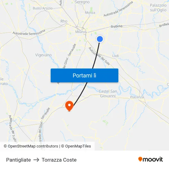 Pantigliate to Torrazza Coste map