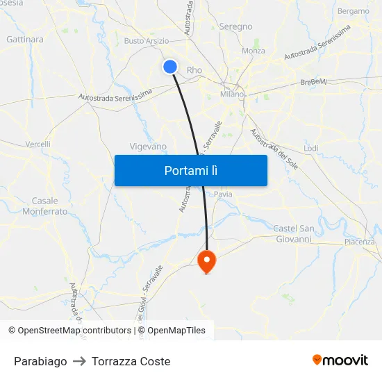 Parabiago to Torrazza Coste map