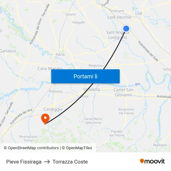 Pieve Fissiraga to Torrazza Coste map