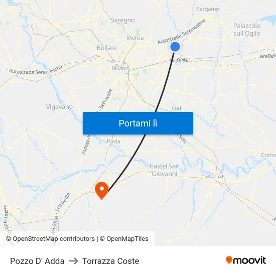Pozzo D' Adda to Torrazza Coste map