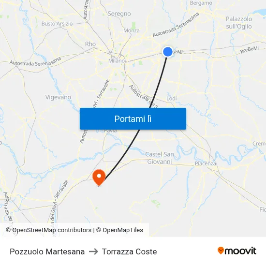 Pozzuolo Martesana to Torrazza Coste map