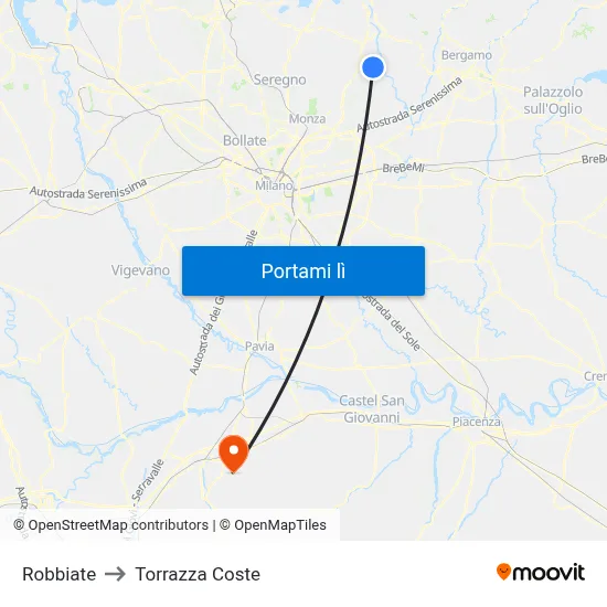 Robbiate to Torrazza Coste map