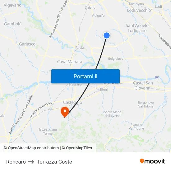 Roncaro to Torrazza Coste map