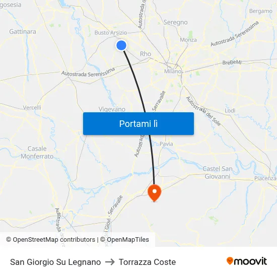 San Giorgio Su Legnano to Torrazza Coste map