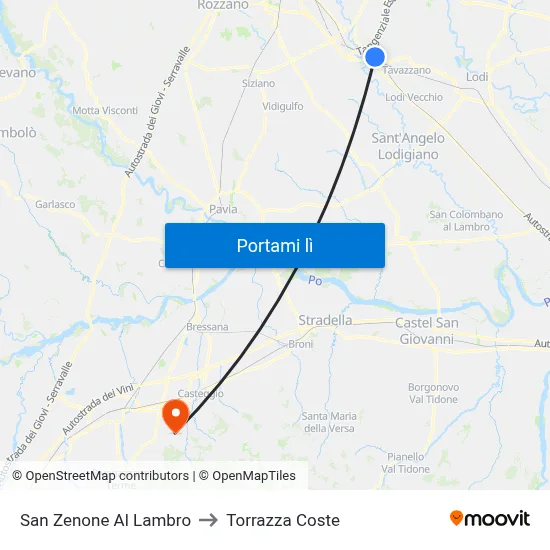 San Zenone Al Lambro to Torrazza Coste map