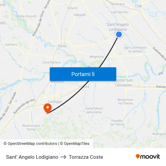Sant' Angelo Lodigiano to Torrazza Coste map