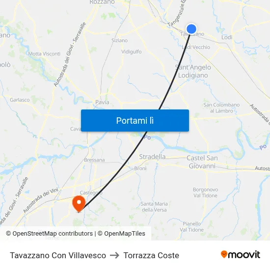 Tavazzano Con Villavesco to Torrazza Coste map