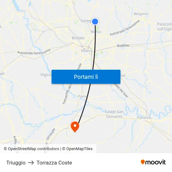 Triuggio to Torrazza Coste map