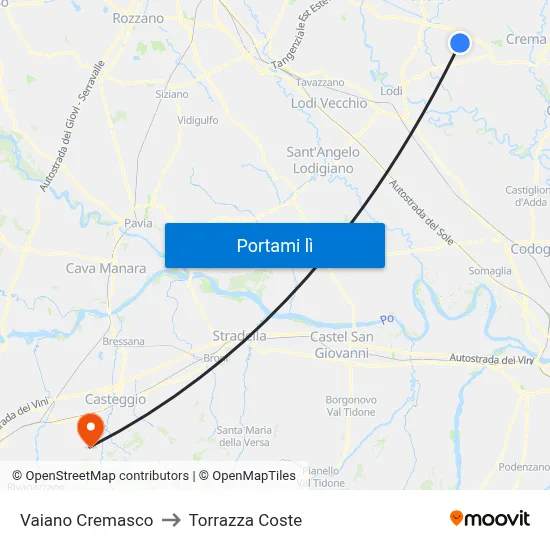 Vaiano Cremasco to Torrazza Coste map