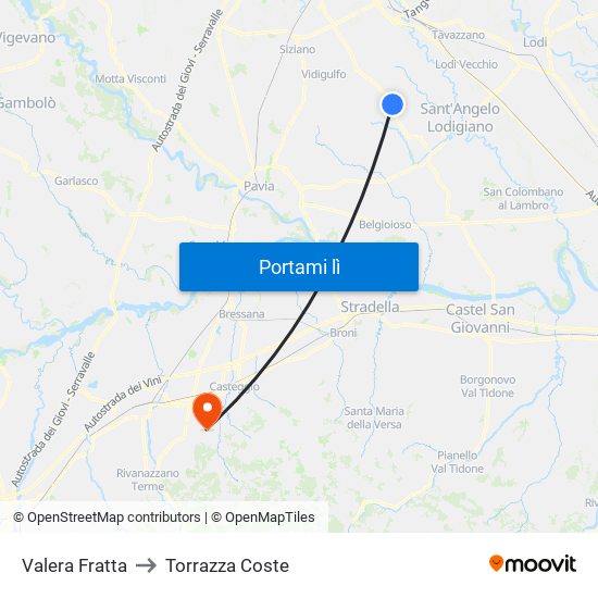 Valera Fratta to Torrazza Coste map