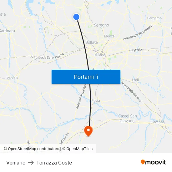 Veniano to Torrazza Coste map