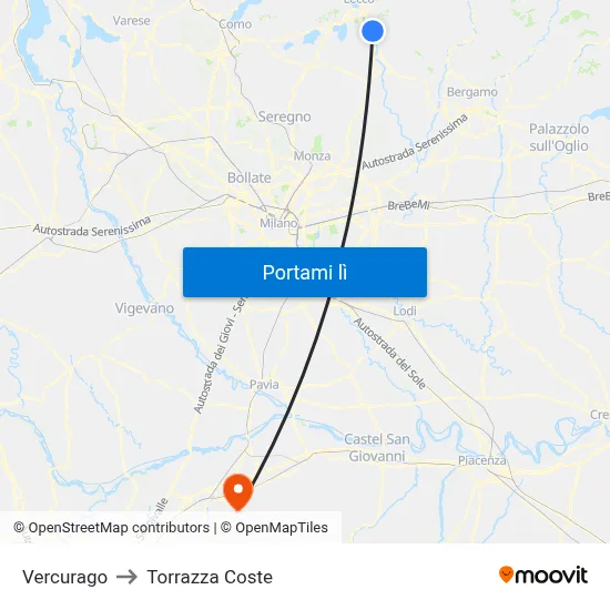 Vercurago to Torrazza Coste map