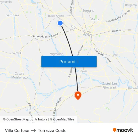 Villa Cortese to Torrazza Coste map