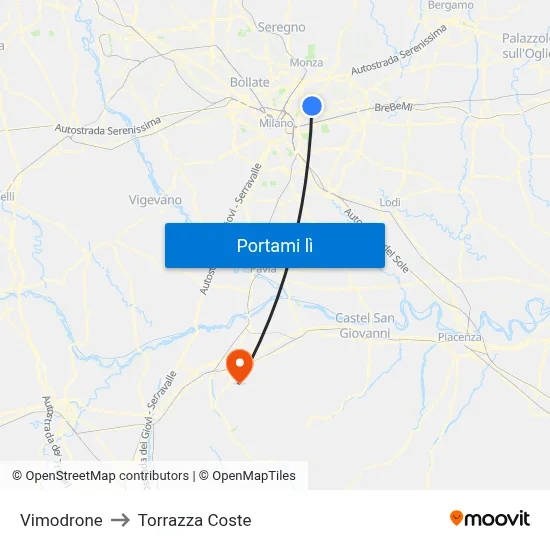 Vimodrone to Torrazza Coste map