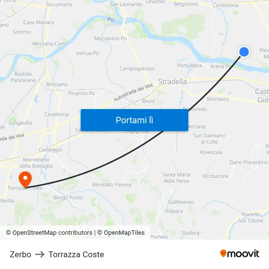 Zerbo to Torrazza Coste map