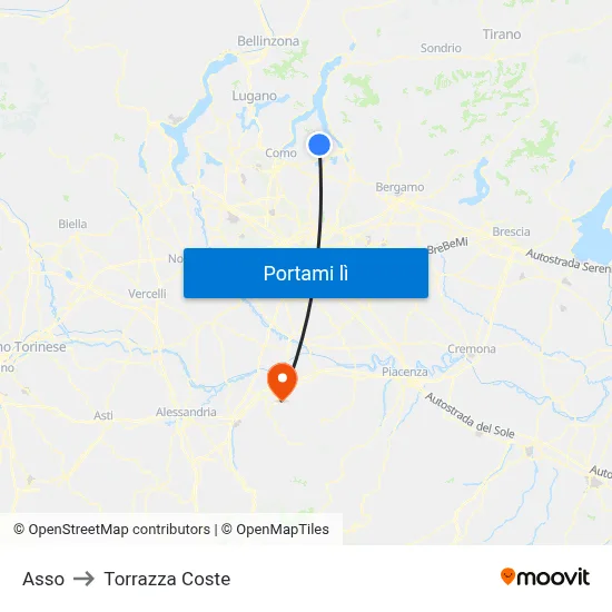 Asso to Torrazza Coste map