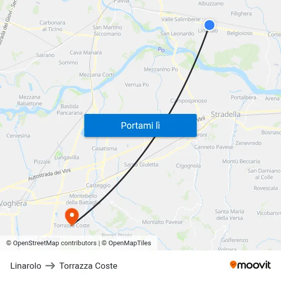 Linarolo to Torrazza Coste map