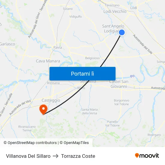 Villanova Del Sillaro to Torrazza Coste map