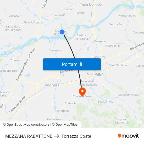 MEZZANA RABATTONE to Torrazza Coste map