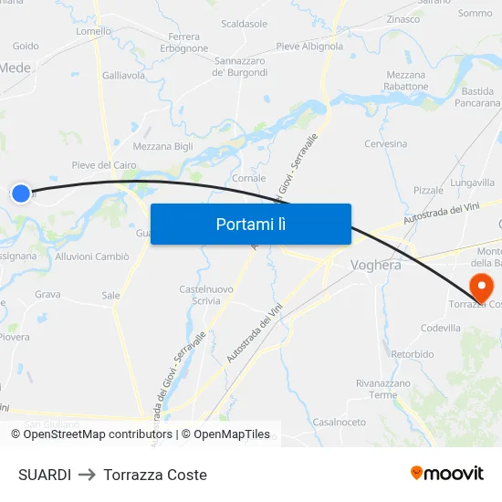 SUARDI to Torrazza Coste map
