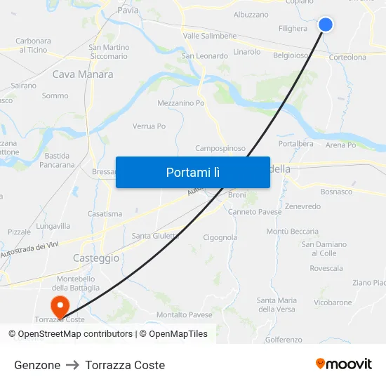 Genzone to Torrazza Coste map