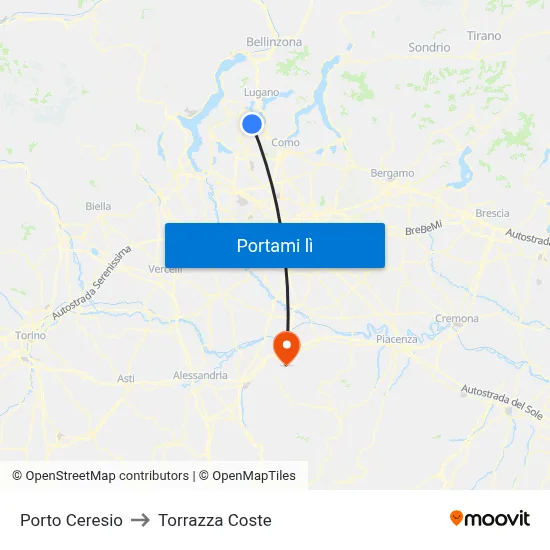 Porto Ceresio to Torrazza Coste map