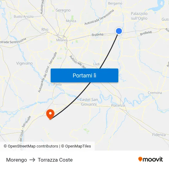 Morengo to Torrazza Coste map