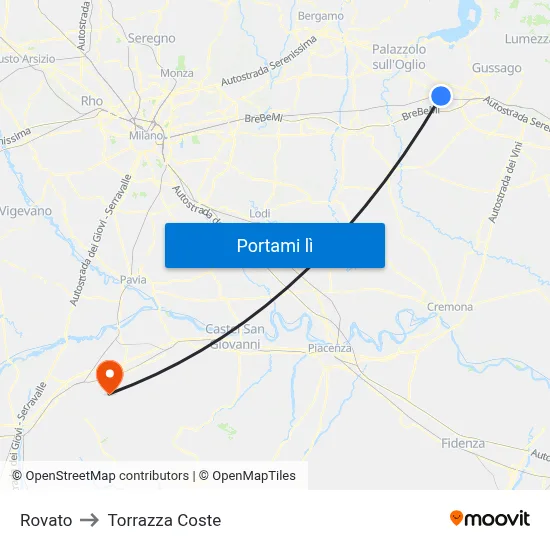Rovato to Torrazza Coste map