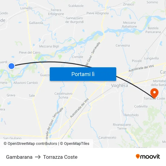 Gambarana to Torrazza Coste map