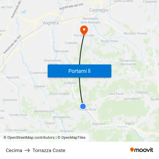 Cecima to Torrazza Coste map