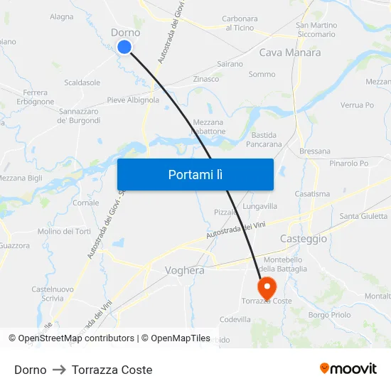 Dorno to Torrazza Coste map