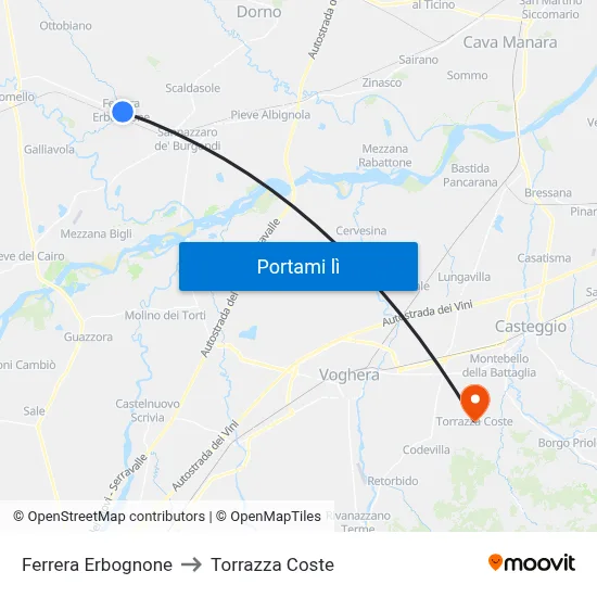 Ferrera Erbognone to Torrazza Coste map