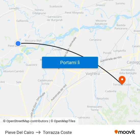 Pieve Del Cairo to Torrazza Coste map
