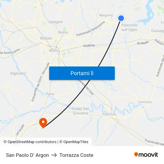 San Paolo D' Argon to Torrazza Coste map