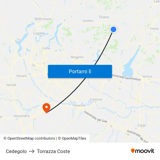 Cedegolo to Torrazza Coste map