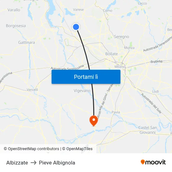 Albizzate to Pieve Albignola map