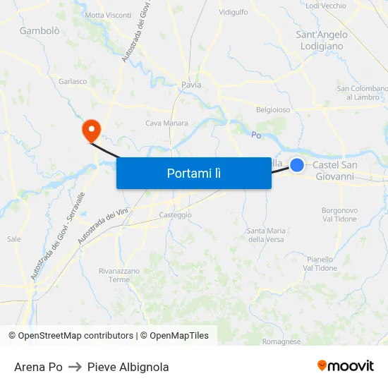 Arena Po to Pieve Albignola map