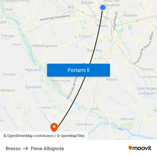 Bresso to Pieve Albignola map