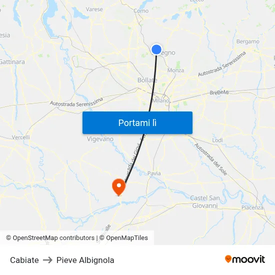 Cabiate to Pieve Albignola map