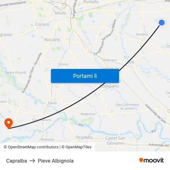Capralba to Pieve Albignola map